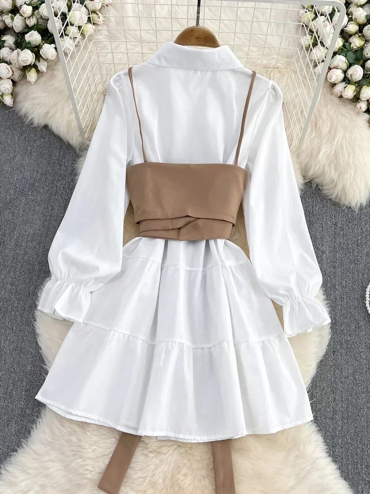 Spring Autumn New Fashion Casual Suit Female Korean Loose White Shirt Dress Slim Vest Dress Two-piece Set GD786 - Image 2