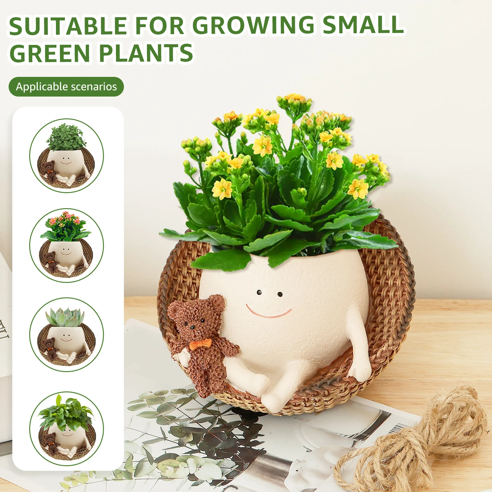 Decorative Face Hanging Pots Cute Swinging Pot Hanger Portable Little Swinging Pot Swing Succulent Pots with Drain Hole for Home - Image 3
