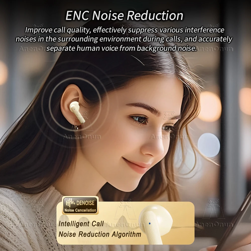 TWS Earbuds Semi-In-Ear Bluetooth Earphones 28H Playtime HD Stereo Sound ENC Noise Cancelling IPX4 Waterproof Handsfree - Orange - Image 3