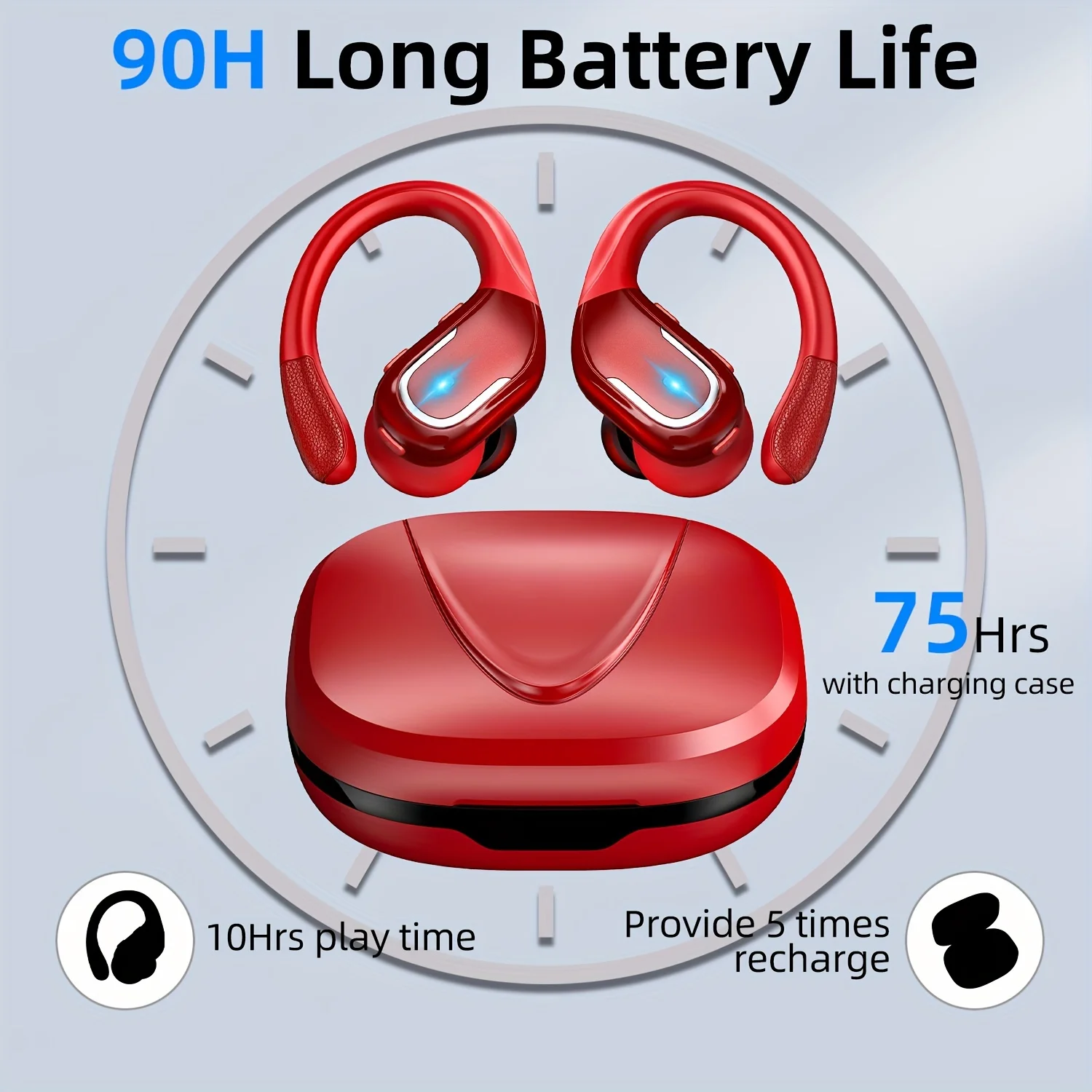 Wireless Earbuds For Running Sports Wireless Earphones With Earhooks, Dual-LED Display,Noise Cancelling Sports Headphones - Image 4