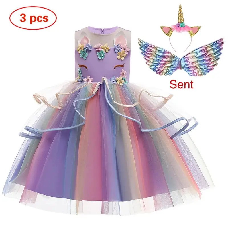 Baby Girls Unicorn Tutu Dress Pastel Rainbow Princess Girls Birthday Party Dress Children Kids Halloween Unicorn Perform Costume - Image 2