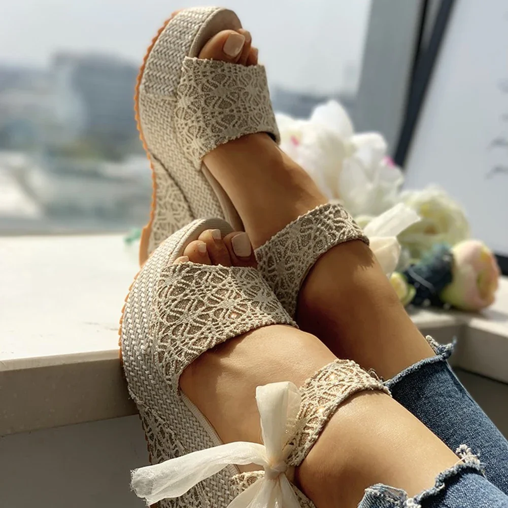 Lace Leisure Women Wedges Heeled Women Shoes 2022 Summer Sandals Party Platform High Heels Shoes Woman - Image 4
