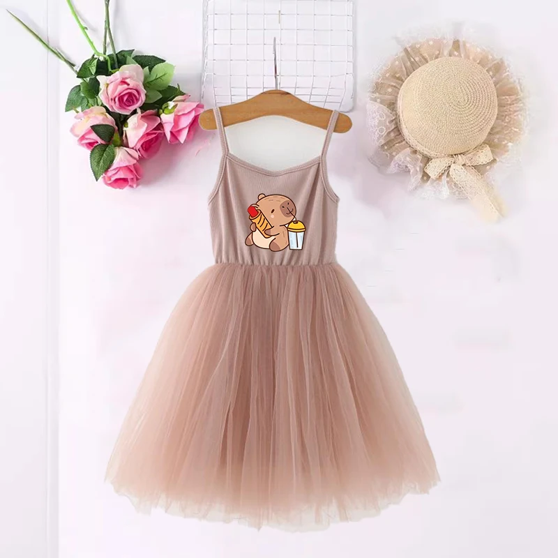 Capybara Girls Dresses Anime Printed Cute Kids Short Sleeves Dress Fashion Cartoon Summer Baby Children's Clothing Birthday Gift - Image 3