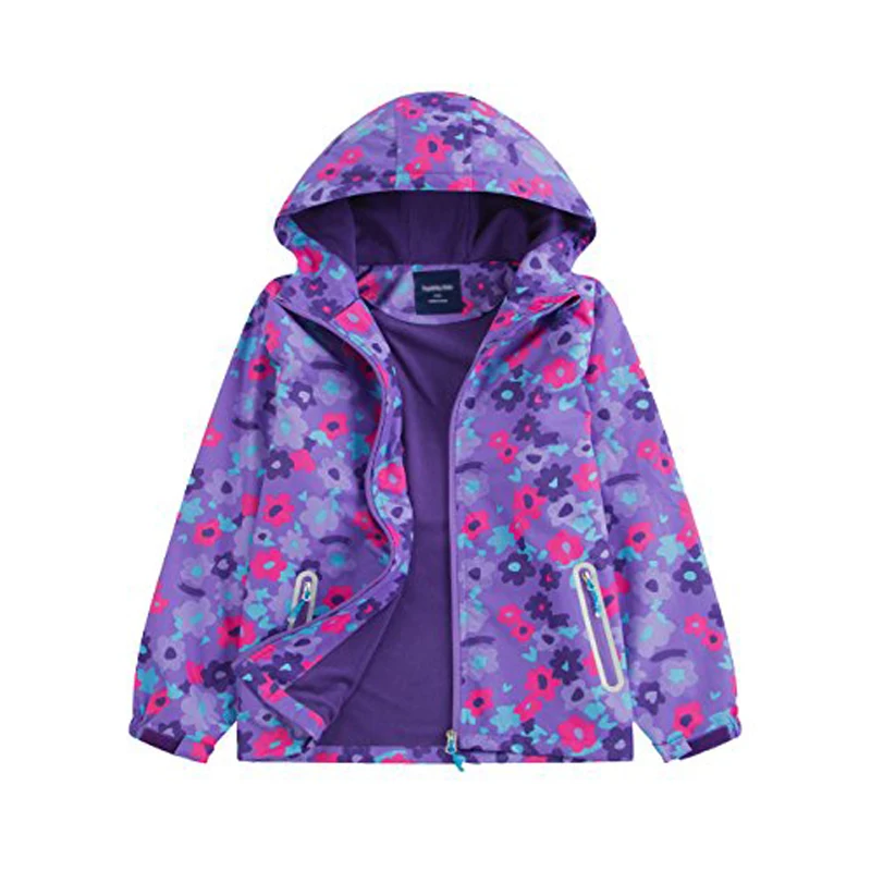 New Autumn Girls Floral Outdoor Jackets Children's Flush Lined Waterproof Outerwear Kids Spring Long Sleeve Thick Hooded Coats - Image 5