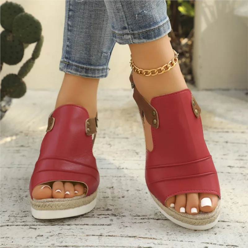Shoes Sandals Women Summer Party Sandals Ladies Breathable Sandals Woman Wedge Walking Shoes Retro Female Women Sandal Footwear - Image 3