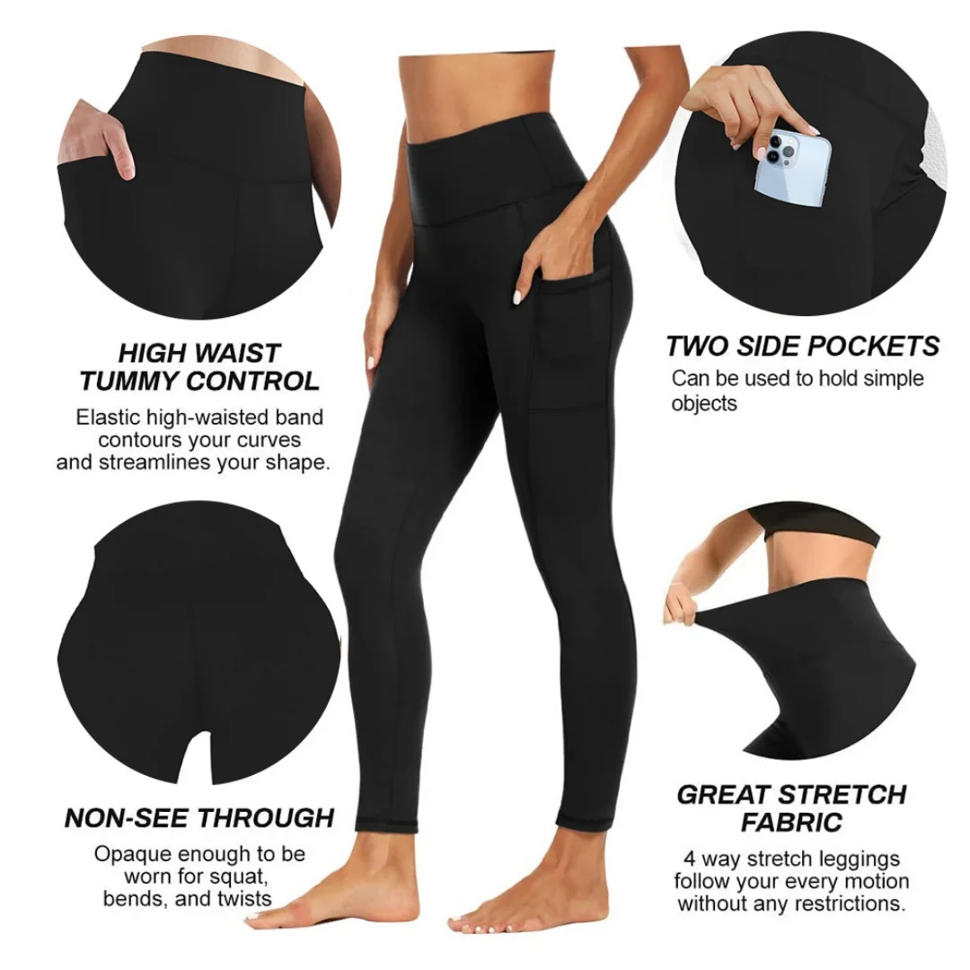 1PC Plus Size Pocket Yoga Pants Women Solid Fitness Sports Leggings High Waist Elastic Gym Tights Female Running Trousers XXXL - Image 4