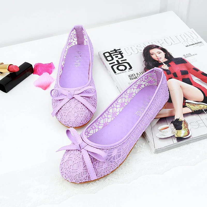 Women Flats Bow Ballet Flats Shoes Women Fashion Slip On Cut Outs Flat Women Shoes Sweet Hollow Casual Shoes Breathble Flats - Image 3