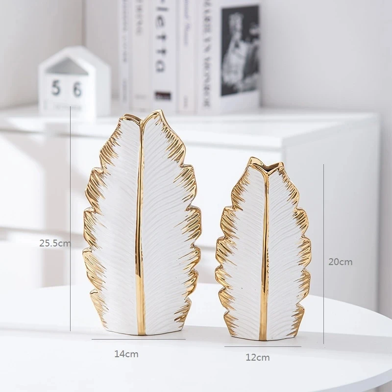 2Pcs/Nordic black gold plating leaf ceramic vase Modern simple household TV cabinet decoration vase - Image 4