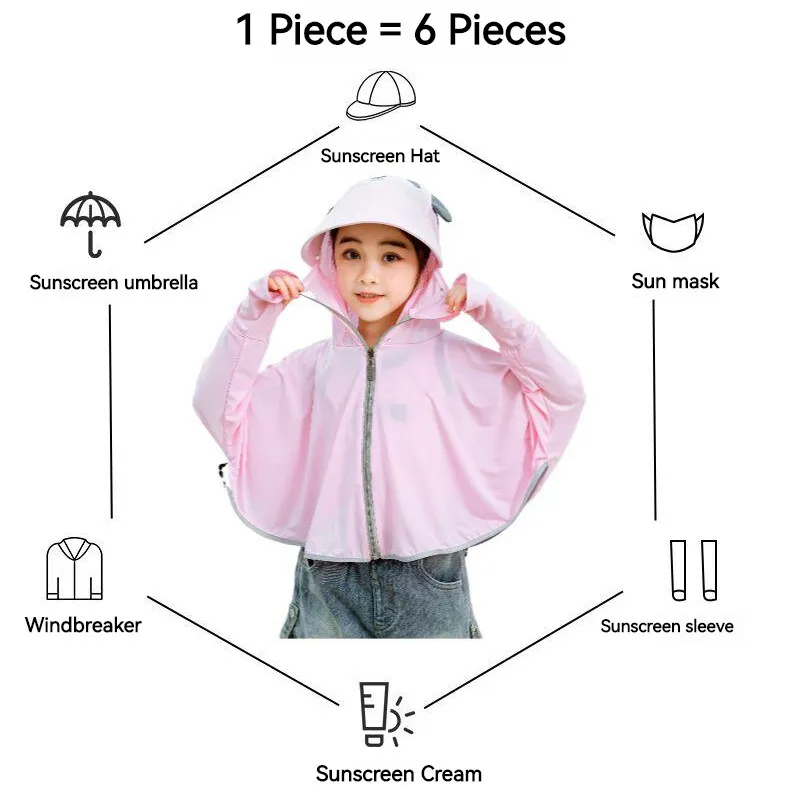 Children Ice Silk Sunscreen Clothing with Large Brim Shawl Anti-Uv Skin Coat Boy Girls Parent-Child Sun Protective Hiking Jacket - Image 3