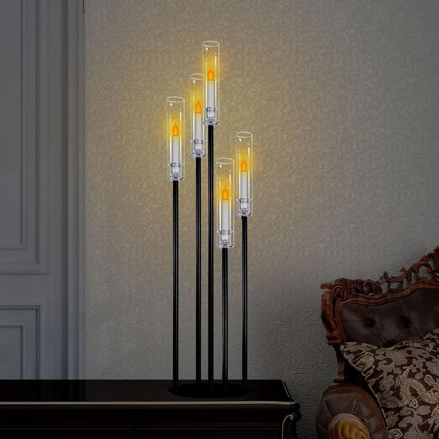Black Taper Candle Holders for LED Candles Metal 5 Arms Candelabra Candlestick Holders for Wedding Engagement Party Decoration - Image 4