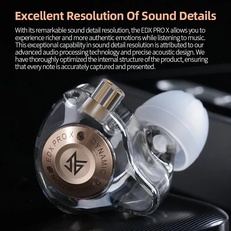 KZ EDX PRO X IEM Earphones Dynamic Drive HiFi Deep Bass Sound Earbud Sport Music Noise Cancelling Headset with Detachable Cable - Image 3