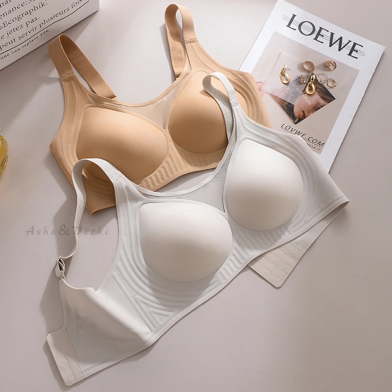 Plus Size Jelly Gum Full Cover Semi Fixed Large Cup Lace Underwear Anti Glare Mesh Woman Bra Comfortable Gathering - Image 4