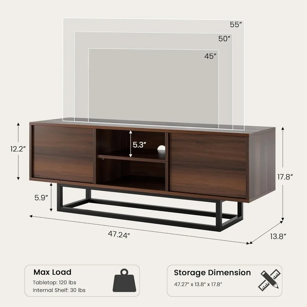 TV Stand, Modern TV Console Small Entertainment Center with Sturdy Metal Base, Push-to-Open Doors and Soft-Close Hinges - Image 2