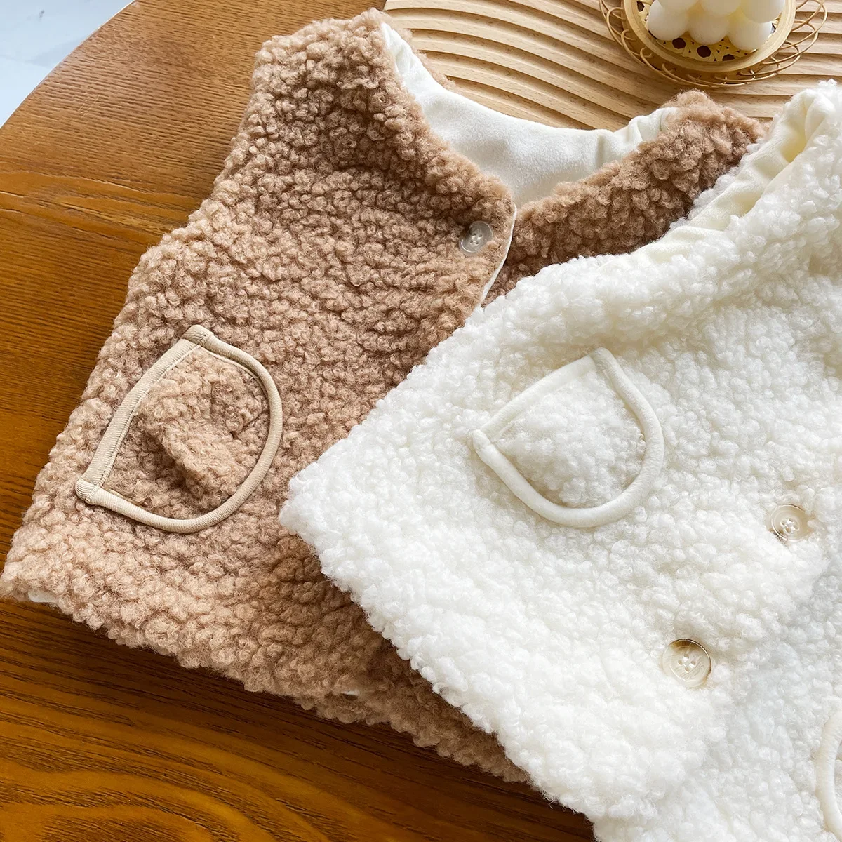 Autumn Winter Baby Lamb Wool Waistcoats For Girls Boys Single Breasted Vests+Hats 2Pcs Sets Thicken Warm Kids Sleeveless Coats - Image 5