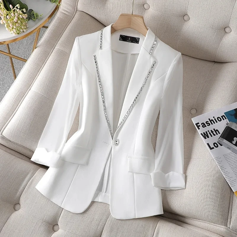 2022 Autumn Women's Blazer Paillettes Femme Summer Sunscreen Jacket White New Suit Jacket Women's Fashion Thin Black Cardigan - Image 4