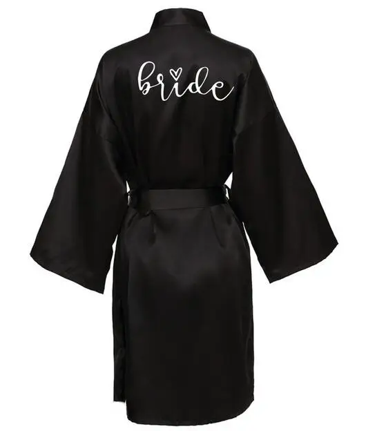Wedding Party Team Bride Robe With Black Letters Kimono Satin Pajamas Bridesmaid Bathrobe SP063 - Image 2