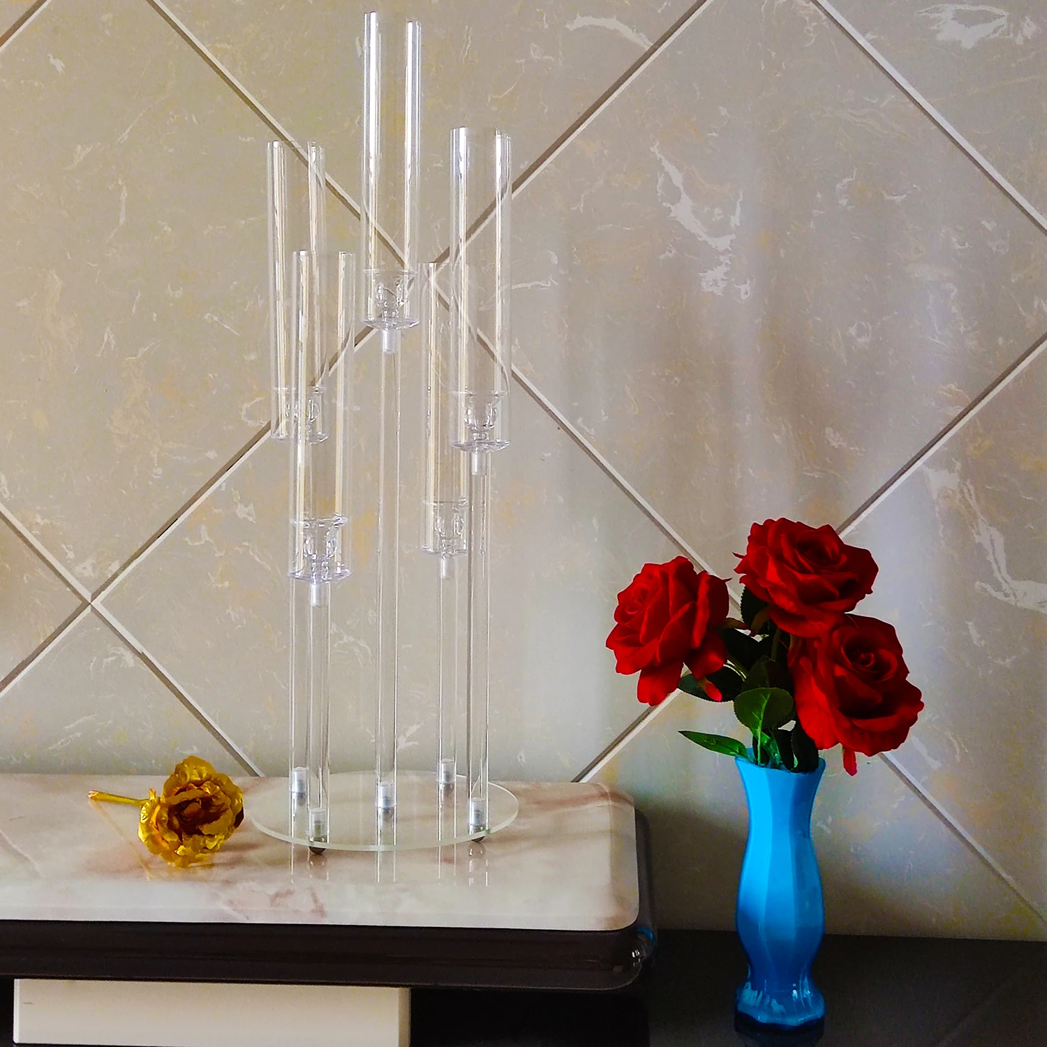 4Pcs Acrylic Candelabra Centerpieces for Wedding,Clear Crystal 5 Arm Candlesticks Holder with Acrylic Shade for Valentine's day - Image 3