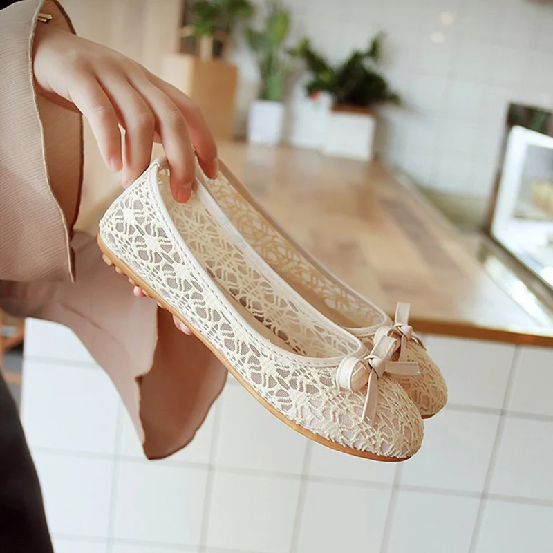 Women Flats Bow Ballet Flats Shoes Women Fashion Slip On Cut Outs Flat Women Shoes Sweet Hollow Casual Shoes Breathble Flats - Image 4