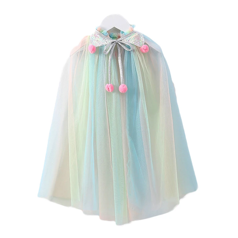 Christmas Halloween Girls Cloak Outerwear One Size Sequins Shawl Kids Coat for Birthday Party Beach Rainbow Princess Costume - Image 3