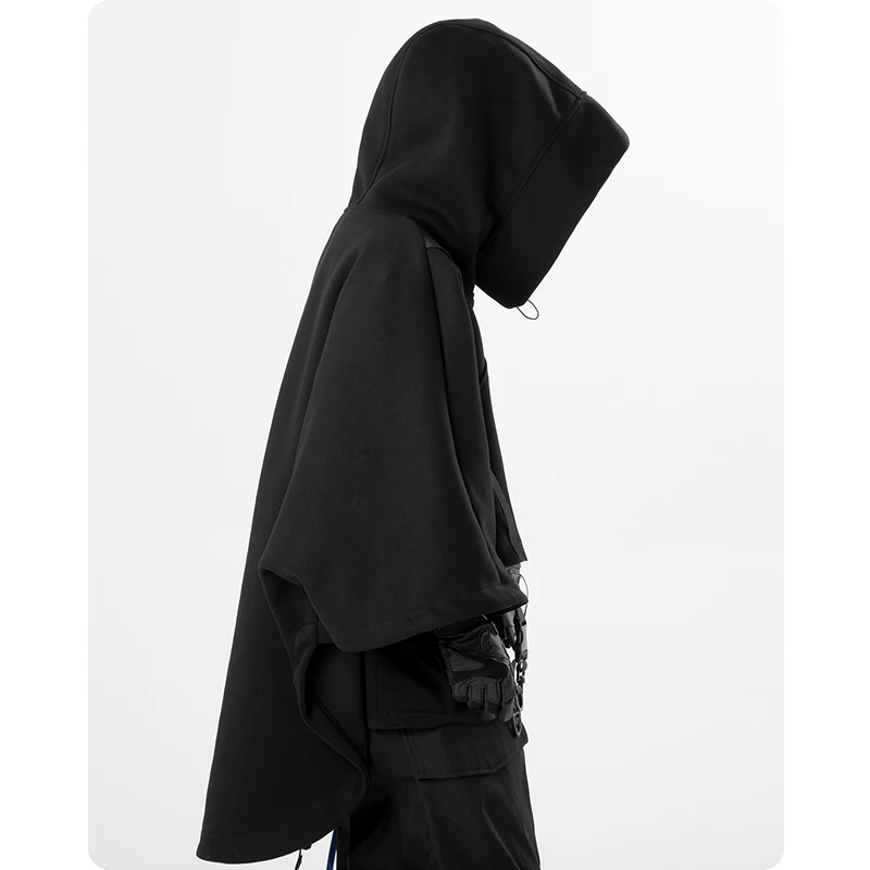 Autumn Irregular Functional Hoodie Zipper Cape Coat Pullover Men's Clothing Harajuku Hooded Sweatshirt High Street Streetwear - Image 6