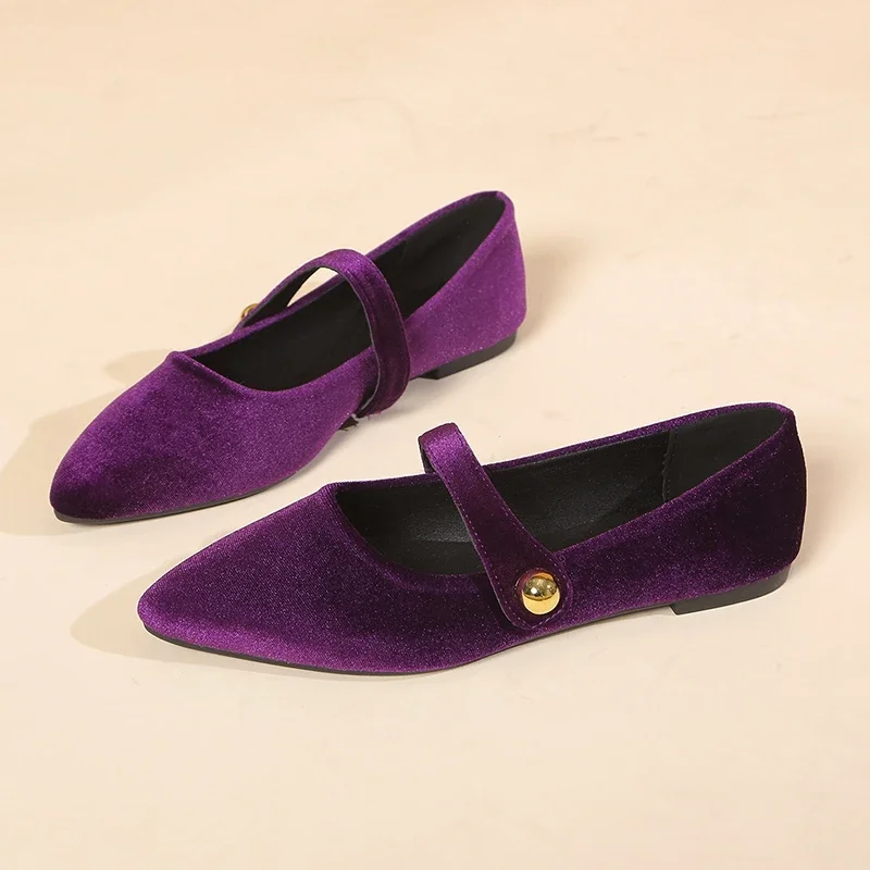 New Fashion Women's Pointed Toe Flat Shoes with Velvet Matte Finish Single Women Comfort Loafers Shoes Leather Mary Jane Shoes - Image 4