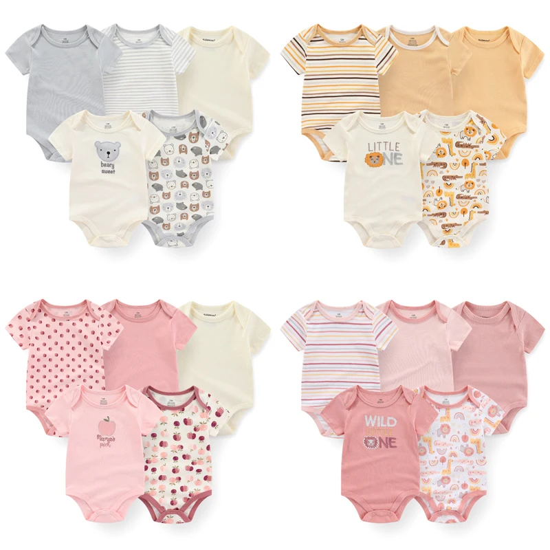 Unisex 5Pieces Newborn Bodysuits Cotton Baby Girl Clothes Set Summer Print Baby Boy Clothes Cartoon Sleeveless Solid Color Bebes - Image 6