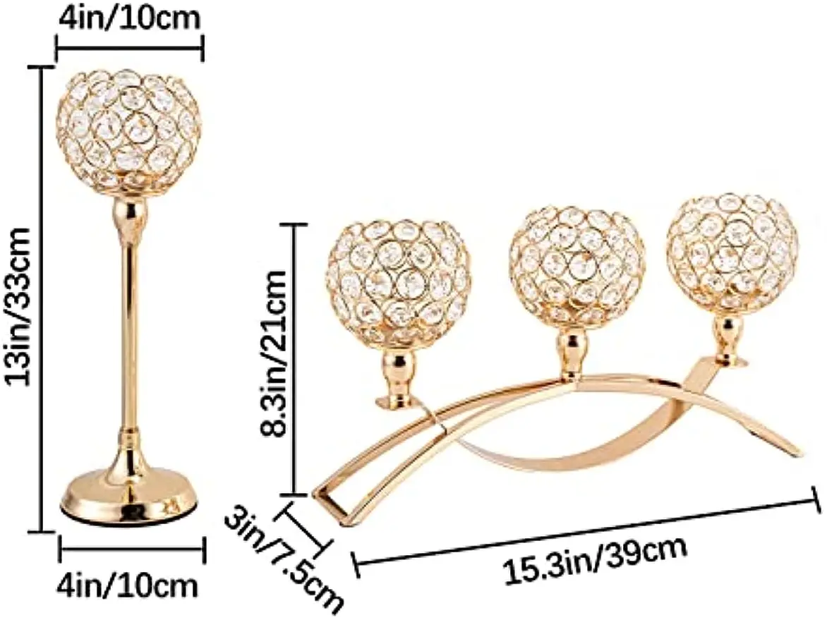 Gold Candle Holders for Table Centerpieces,Tealight Candlestick, Candelabra Stand, 3 Arms for Living Room, Wedding Decor - Image 2