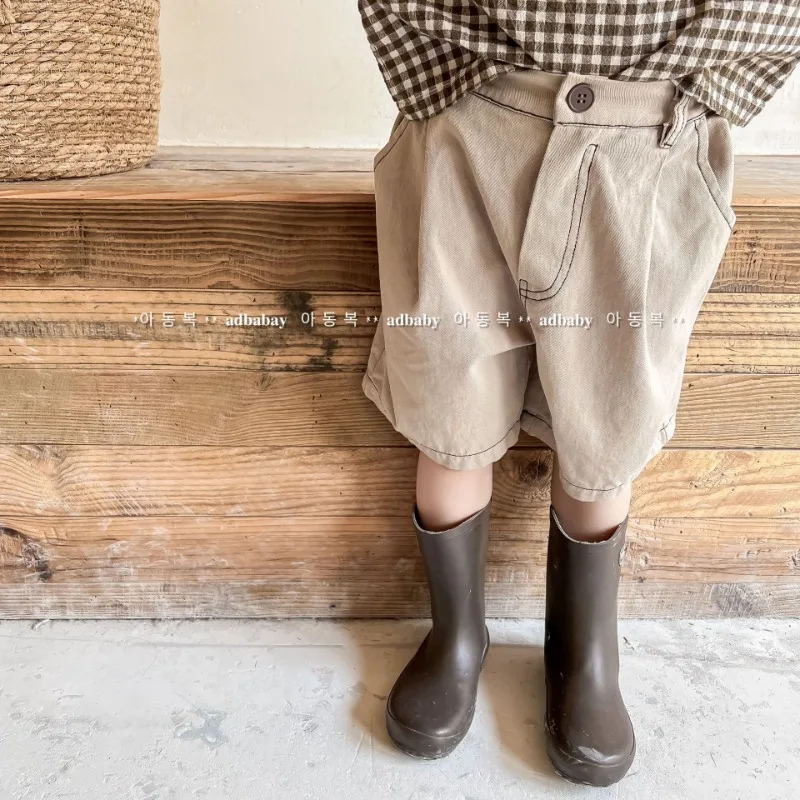 New Summer Children Casual Shorts Solid Color Elastic Waist Loose Short Pants Kids Boys and Girls Half Cargo Trousers A22296 - Image 2