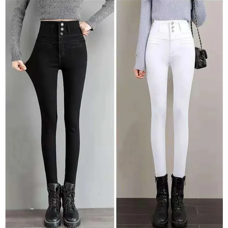 Ankle-length Stretch Vaqueros New High Waist Button Fly White Pencil Jeans Women Black Big Size 5XL Skinny Denim Leggings Pants - Image 2