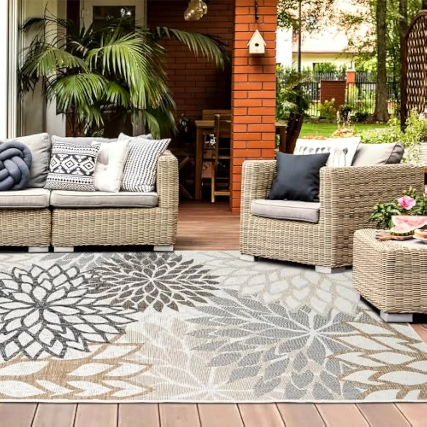 VIKAMA Outdoor Rug Modern Exotic Tropical Leaf Non Slip Area Rugs for Indoor and Outdoor Patio Deck Porch Garden Home Decoration - Image 4