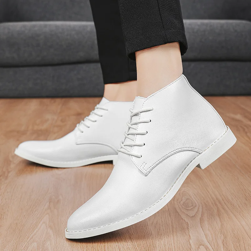 2023 New High-top Men's Casual Leather Shoes Classic White Business Men's Derby Shoes Fashion Pointed toe Dress Shoes Men Oxford - Image 3