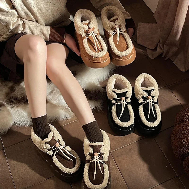 Women Thick Sole Winter Cotton Shoes Ladies Casual Warm Anti-slip Snow Boots Female Outdoor Fashion Flat Footwear - Image 4