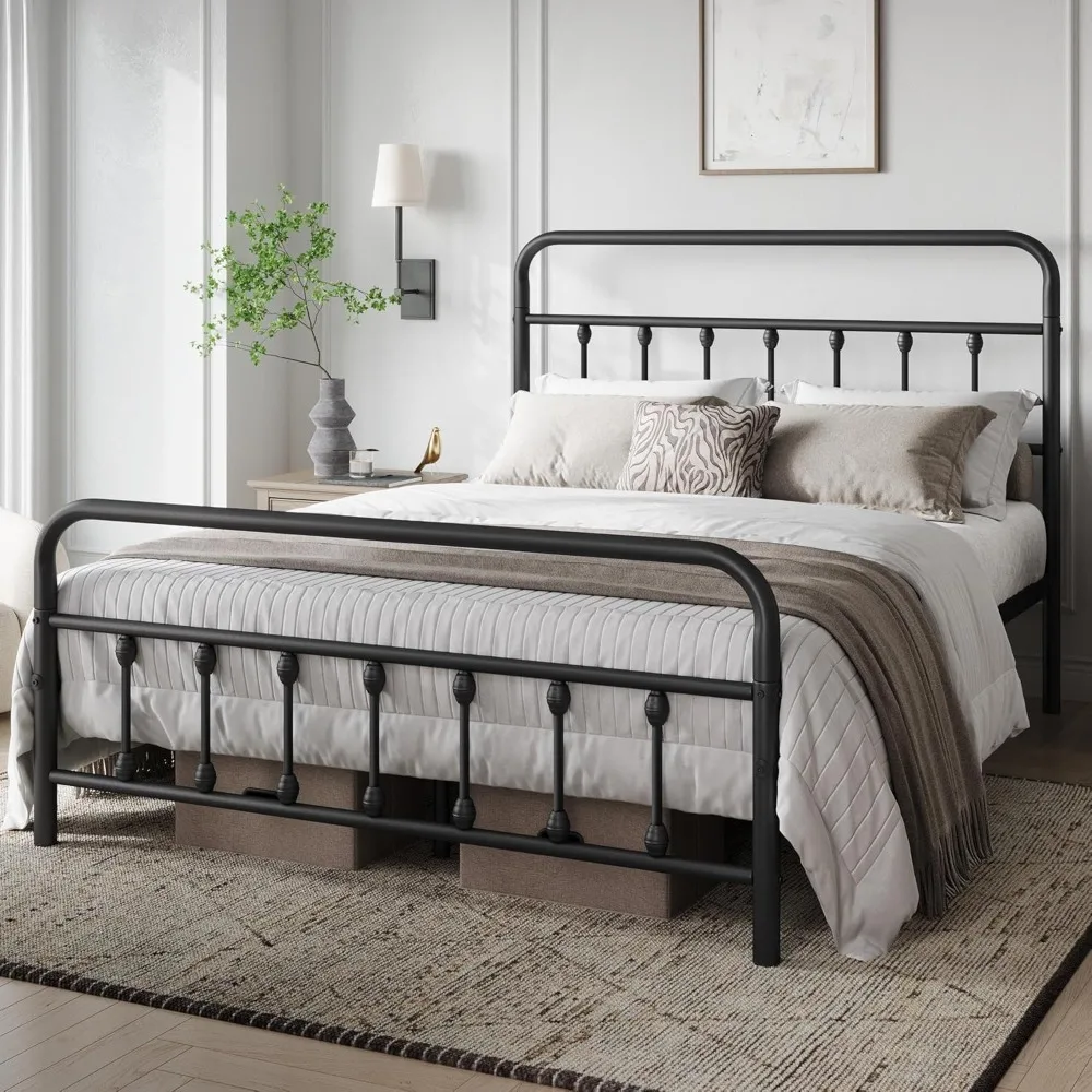 Queen Size Bed Frame with Victorian Style Iron-Art Headboard, No Box Spring Needed, Queen Size Bed Frame - Image 3