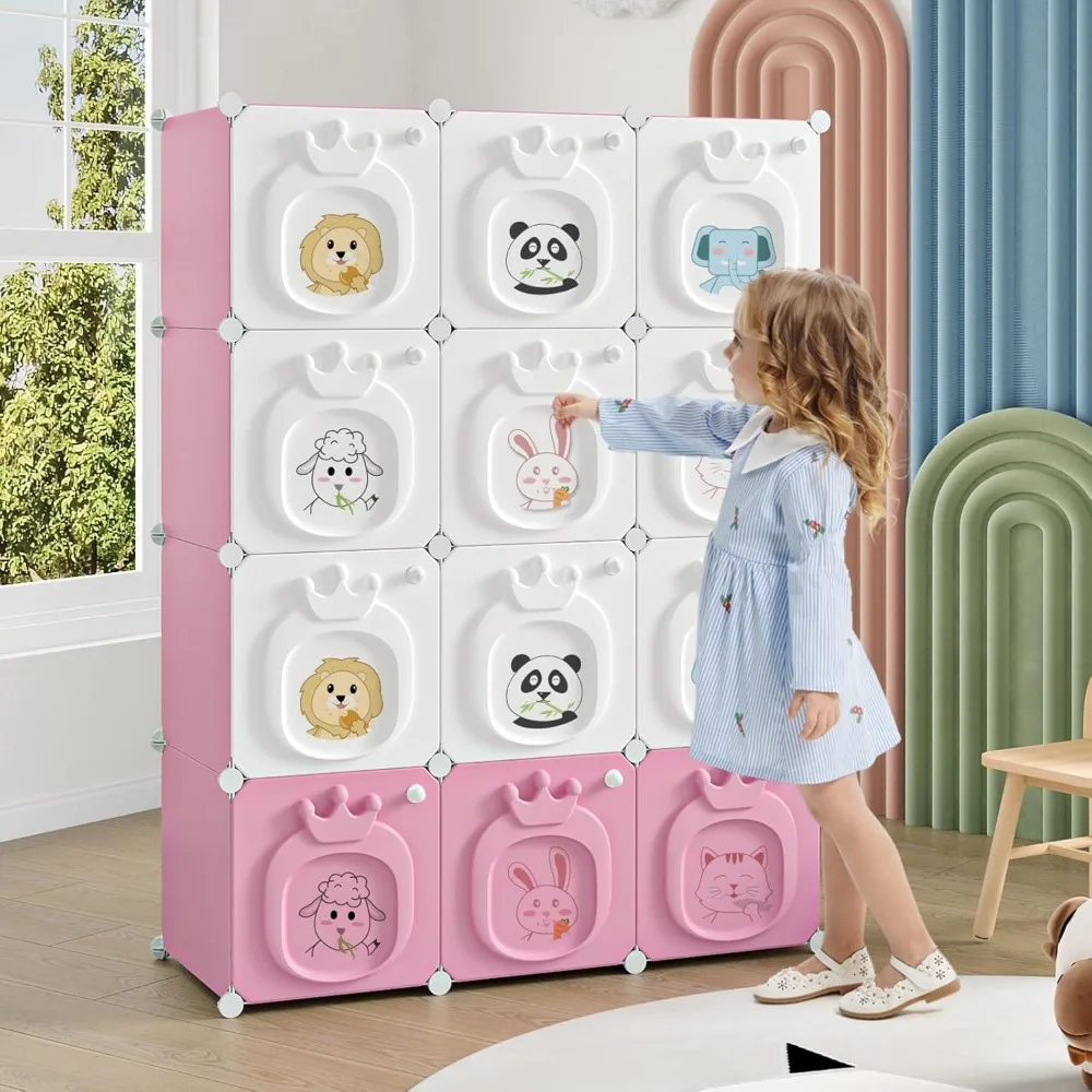Kids Wardrobe Closet,Baby Closet Cabinet with Door.Baby Girls Armoires Organizer for Bedroom.Two Open Hanging Children Costume - Image 3