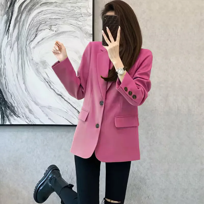 Women Blazer Casual Jacket Multi-Color Pocket All-Match Long Sleeved OL Autumn Winter Elegant Office Lady Coat Loose Solid Thin - Image 3