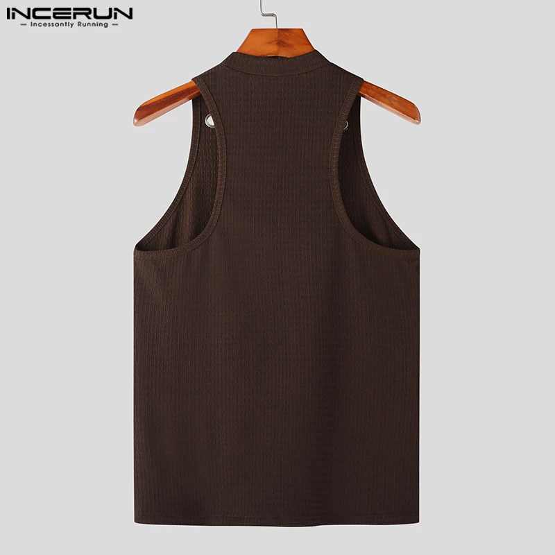 INCERUN Fashion Men Tank Tops Hollow Out Solid Turtleneck Sleeveless Male Vests Streetwear Summer 2023 Casual Men Clothing S-5XL - Image 5