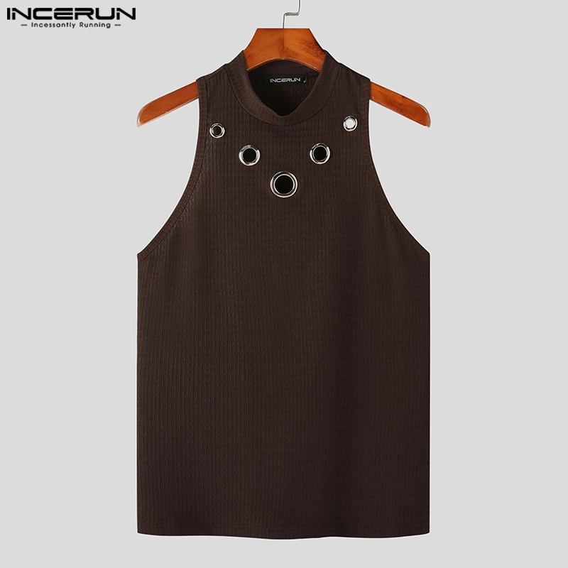 INCERUN Fashion Men Tank Tops Hollow Out Solid Turtleneck Sleeveless Male Vests Streetwear Summer 2023 Casual Men Clothing S-5XL - Image 4