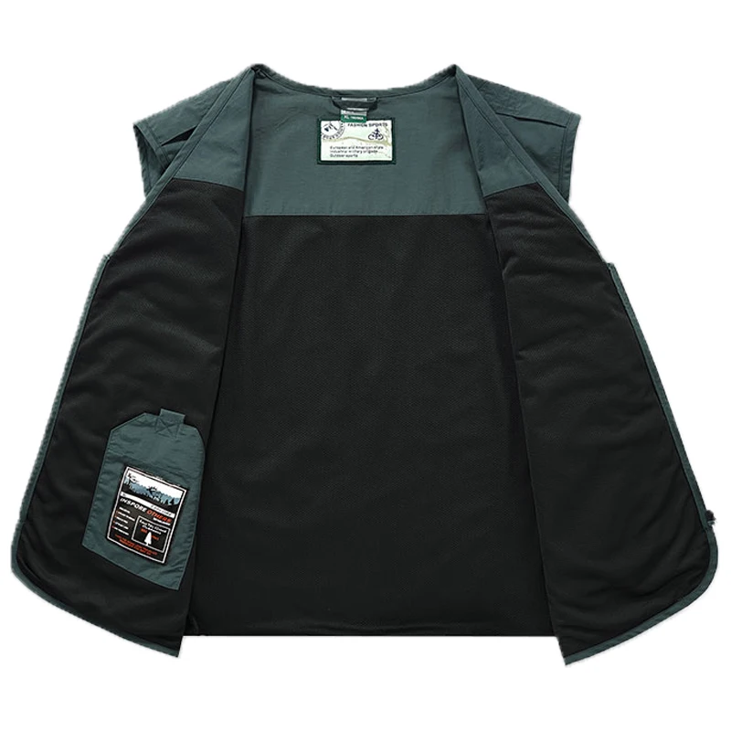 2024 Men Spring Sleeveless Many Pocket Stand Collar Vest Jackets Men Solid Color Outdoors Fishing Cargo Casual Vest Jackets Male - Image 3