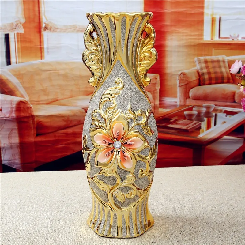 30CM Luxury Europe Gold-Plated Ceramic Vase Home Decor Creative Design Porcelain Decorative Flower Vase For Wedding Decoration - Image 2