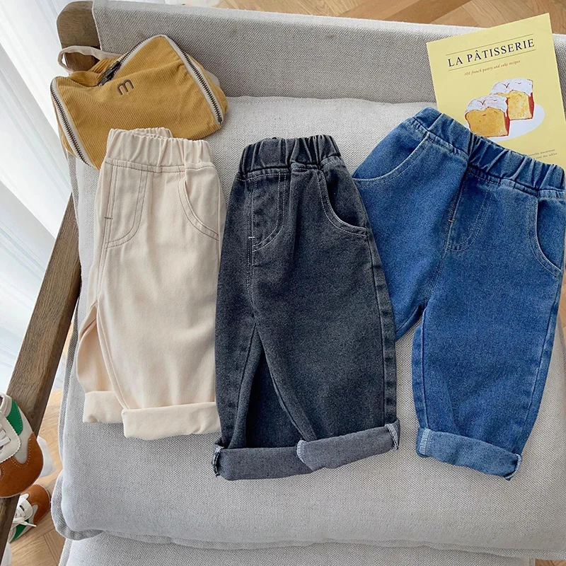 1-5 Years Autumn Kids Jeans Casual Solid Baby Boys Denim Pants Soft Girls Fashion Trousers - Image 4