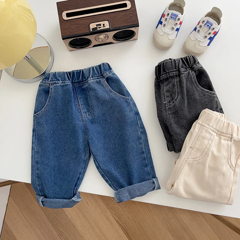 1-5 Years Autumn Kids Jeans Casual Solid Baby Boys Denim Pants Soft Girls Fashion Trousers - Image 2