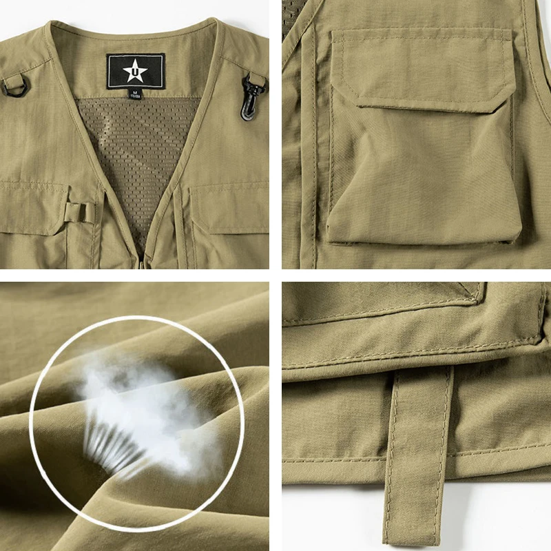 2023 Summer New Mens Many Pocket Tactical Hiking Fishing Vest Man Photographer Waistcoat Mesh Cargo Sleeveless Jacket Tool Vest - Image 5