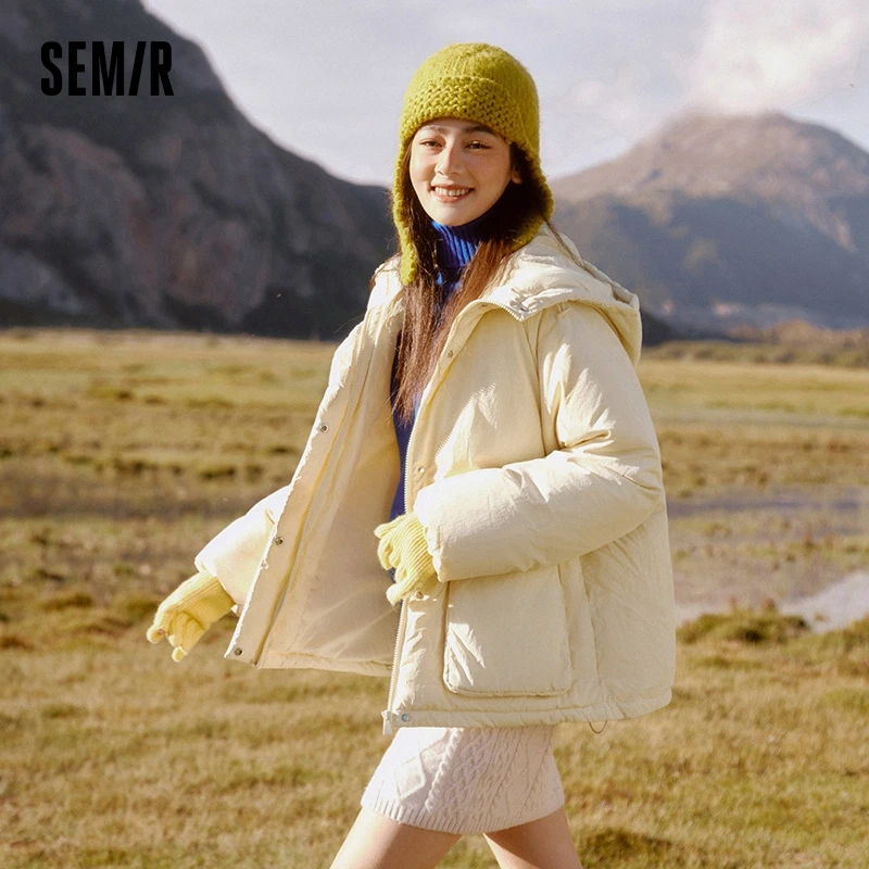 Semir Down Jacket Women Textured Solid Color Simple and Warm 2024 New Winter Oversize Hooded Outerwear Casual - Image 2