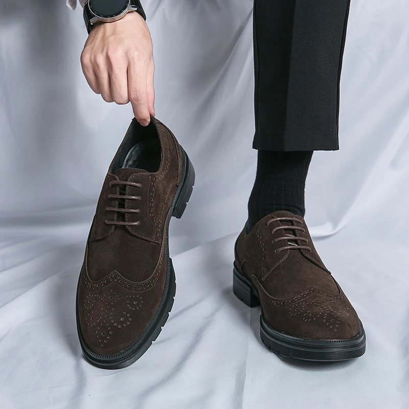 Men Oxford Shoes Comfort Suede Leather Shoes Vintage Slip-on Classic Casual Men Solid Color Shoes Wedding Male Lightweight Shoes - Image 3