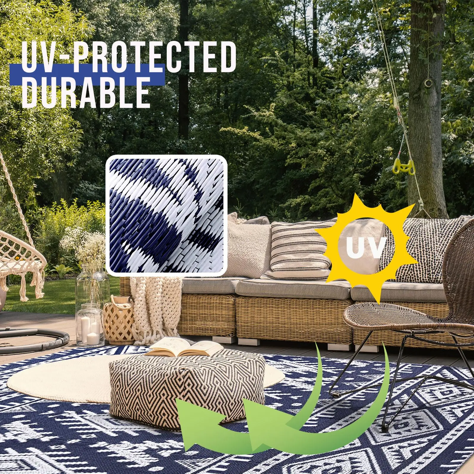 Olanly Outdoor Waterproof Rugs Reversible Plastic Straw Rug Indoor Outdoor Washable Boho Patio Rug RV Mat For Patio Camp Picnic - Image 4