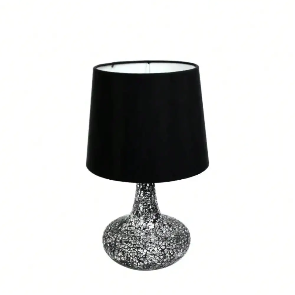 14.17 in. Mosaic Tiled Glass Genie Table Lamp with Satin Look Fabric Shade for Night Stands, Living Room, Office - Image 2