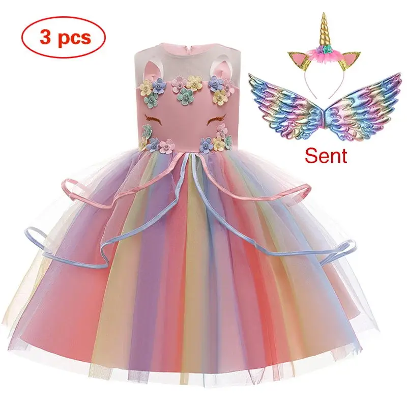 Baby Girls Unicorn Tutu Dress Pastel Rainbow Princess Girls Birthday Party Dress Children Kids Halloween Unicorn Perform Costume - Image 3