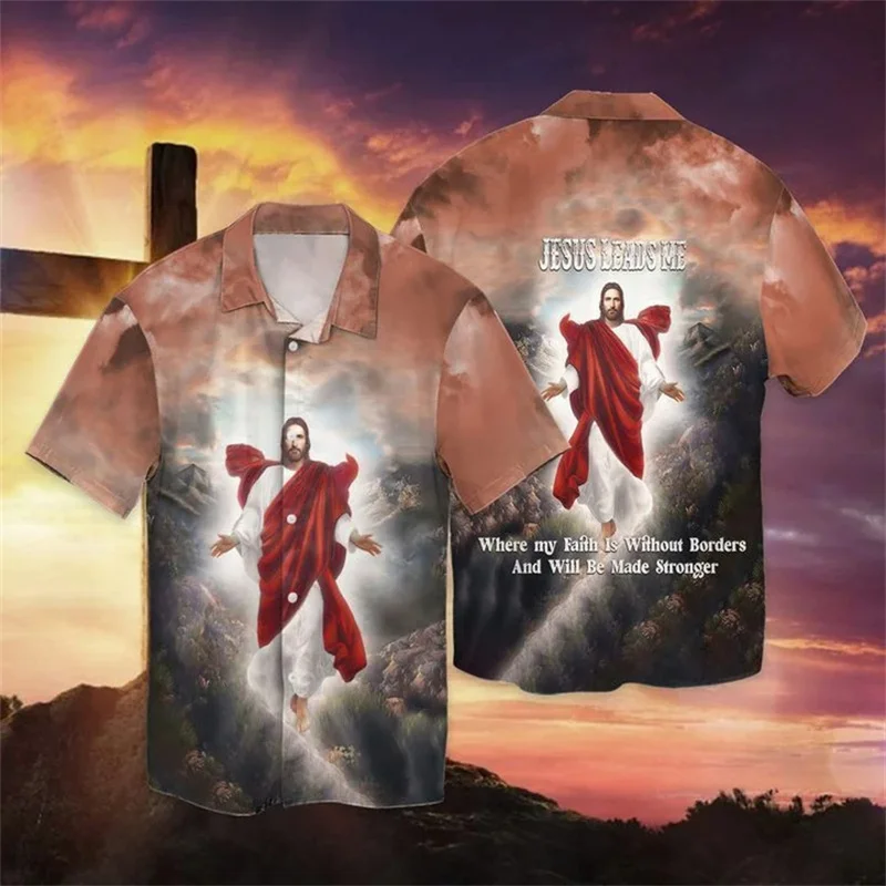 New Summer 3D Christian Jesus Print Shirts Children Fashion Streetwear Shirts Blouses Mens Cool Hawaiian Shirts Vintage Clothing - Image 3
