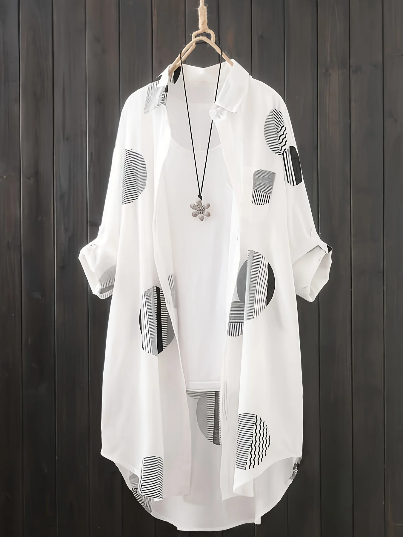 Black and White Large Size Shirt for Women's Spring and Summer Travel Thin Top Sunscreen Breathable Clothes POLO Collar - Image 2