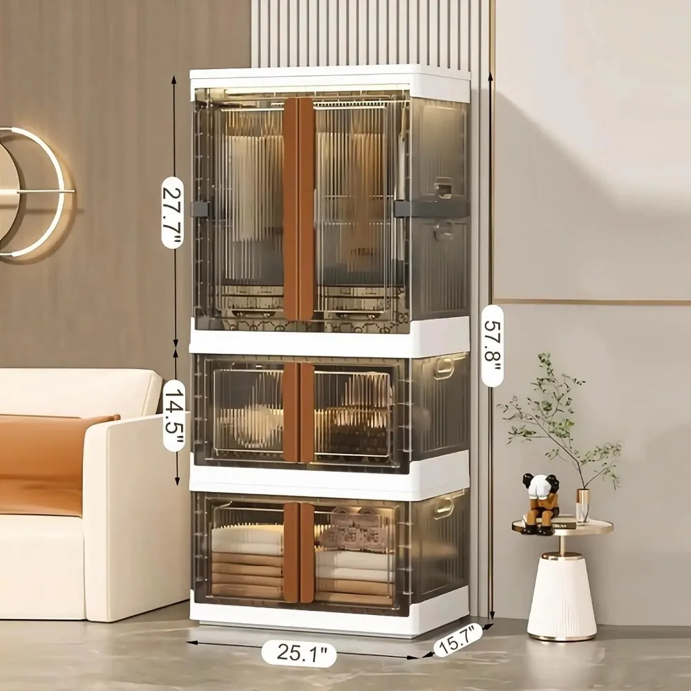 Folding Wardrobe Storage Cabinet Installation Free Movable Transparent Kids Clothing Organization Simple Foldable Closet Cabinet - Image 6